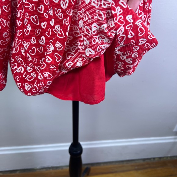 LOFT Petites Red White Heart Print Smocked Square Neck Long Sleeve Top Size 6P - Picture 5 of 10